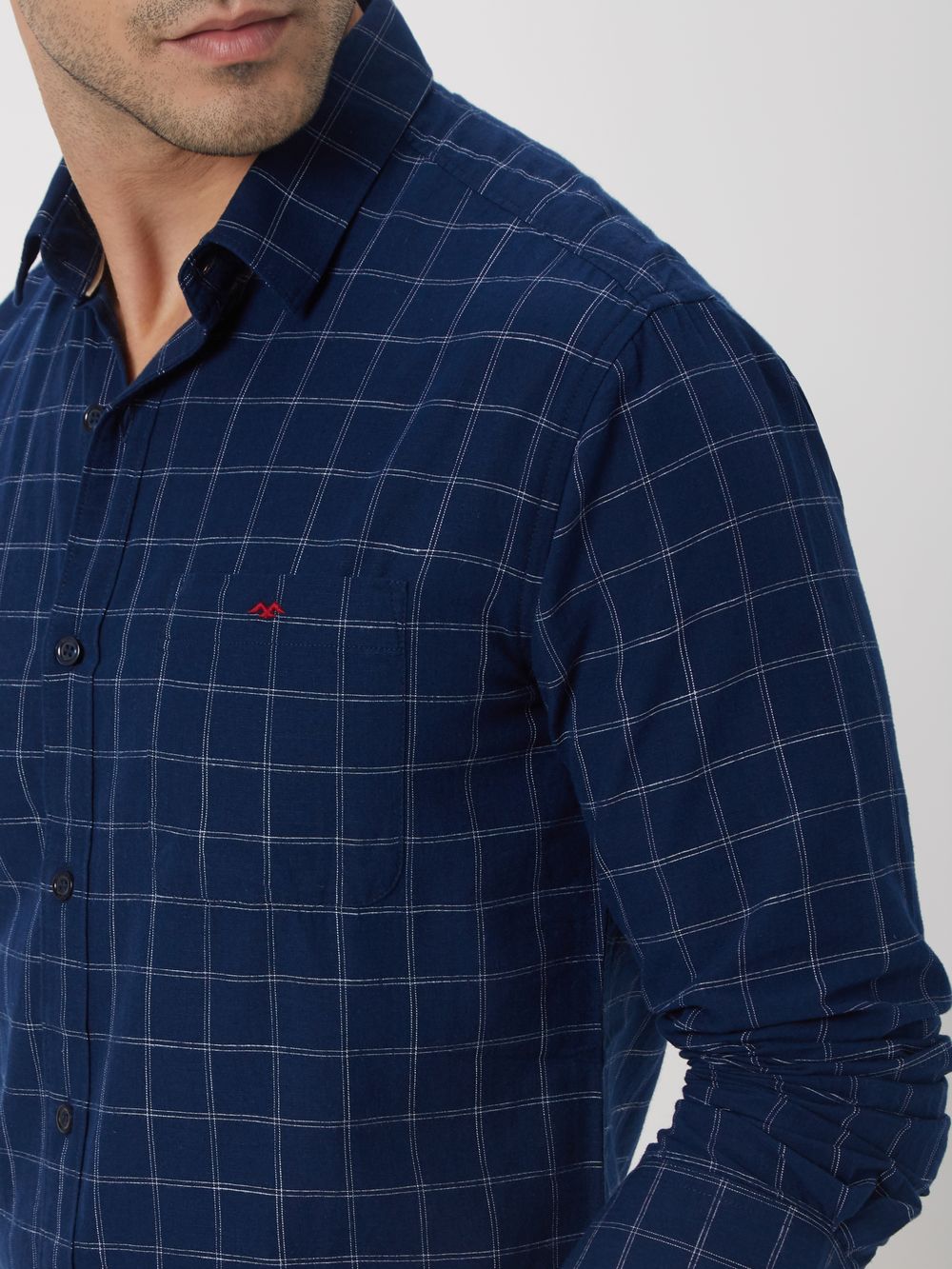 Navy & White Windowpane Check Shirt