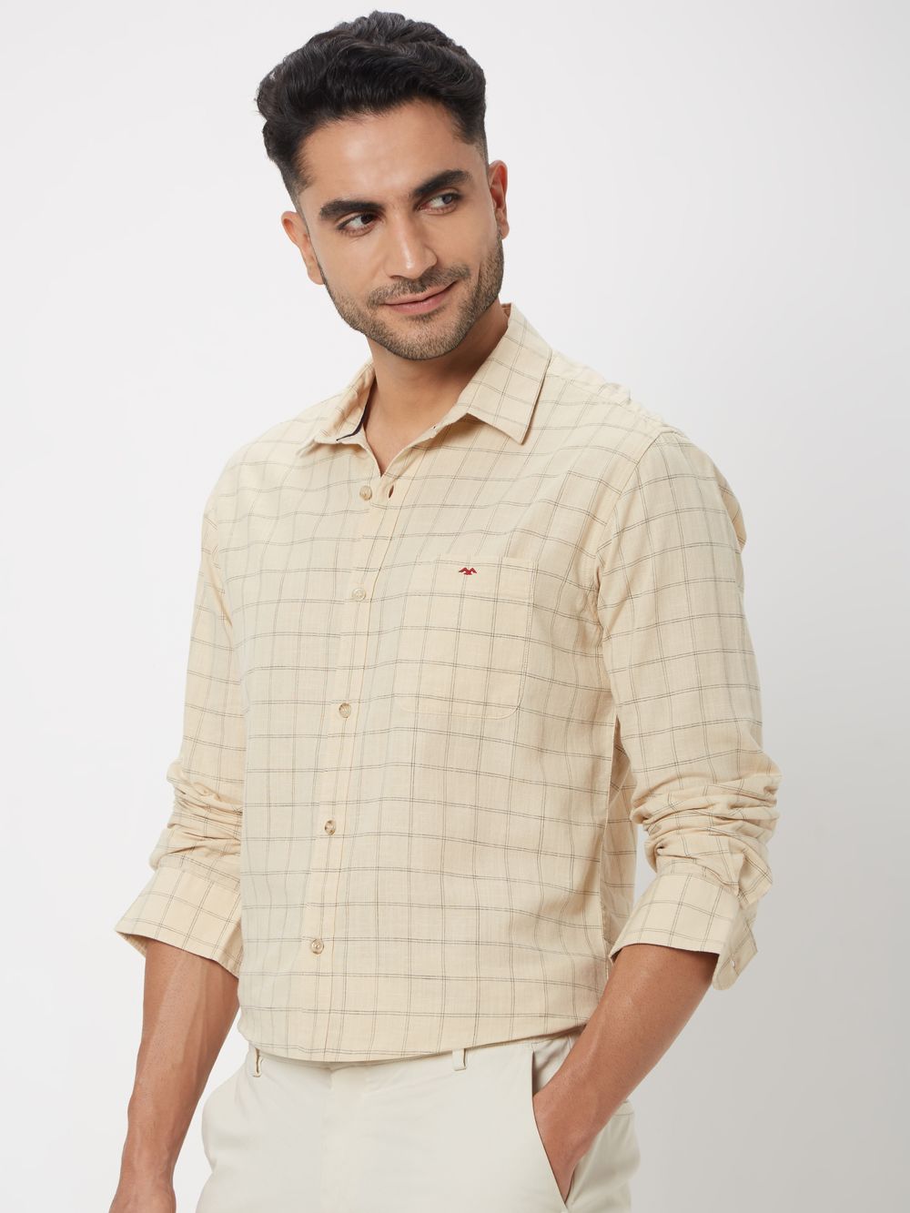 Beige Square Check Shirt