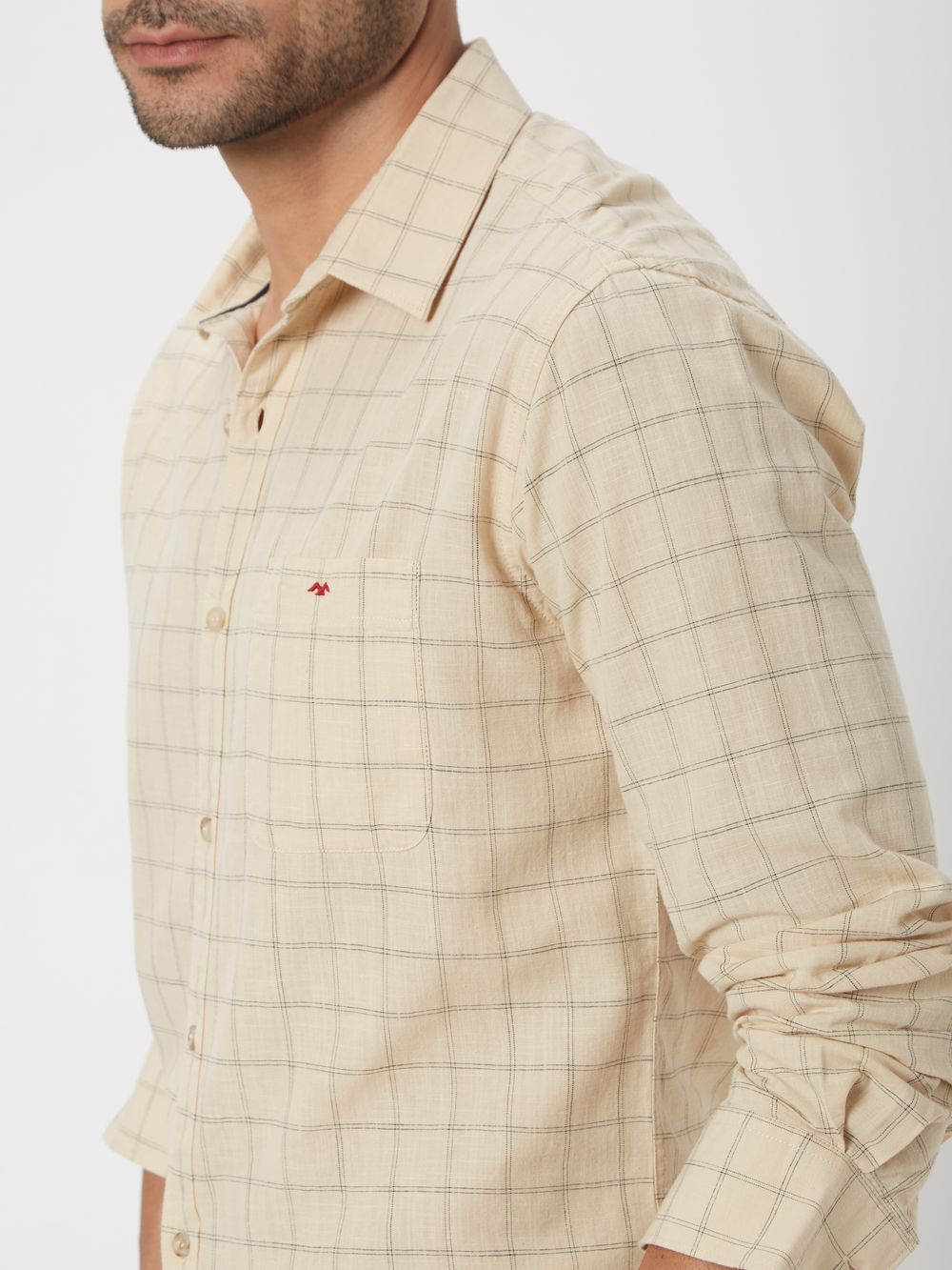 Beige Square Check Shirt