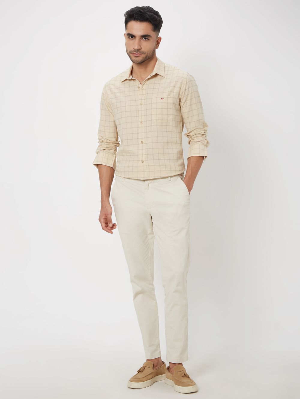 Beige Square Check Shirt