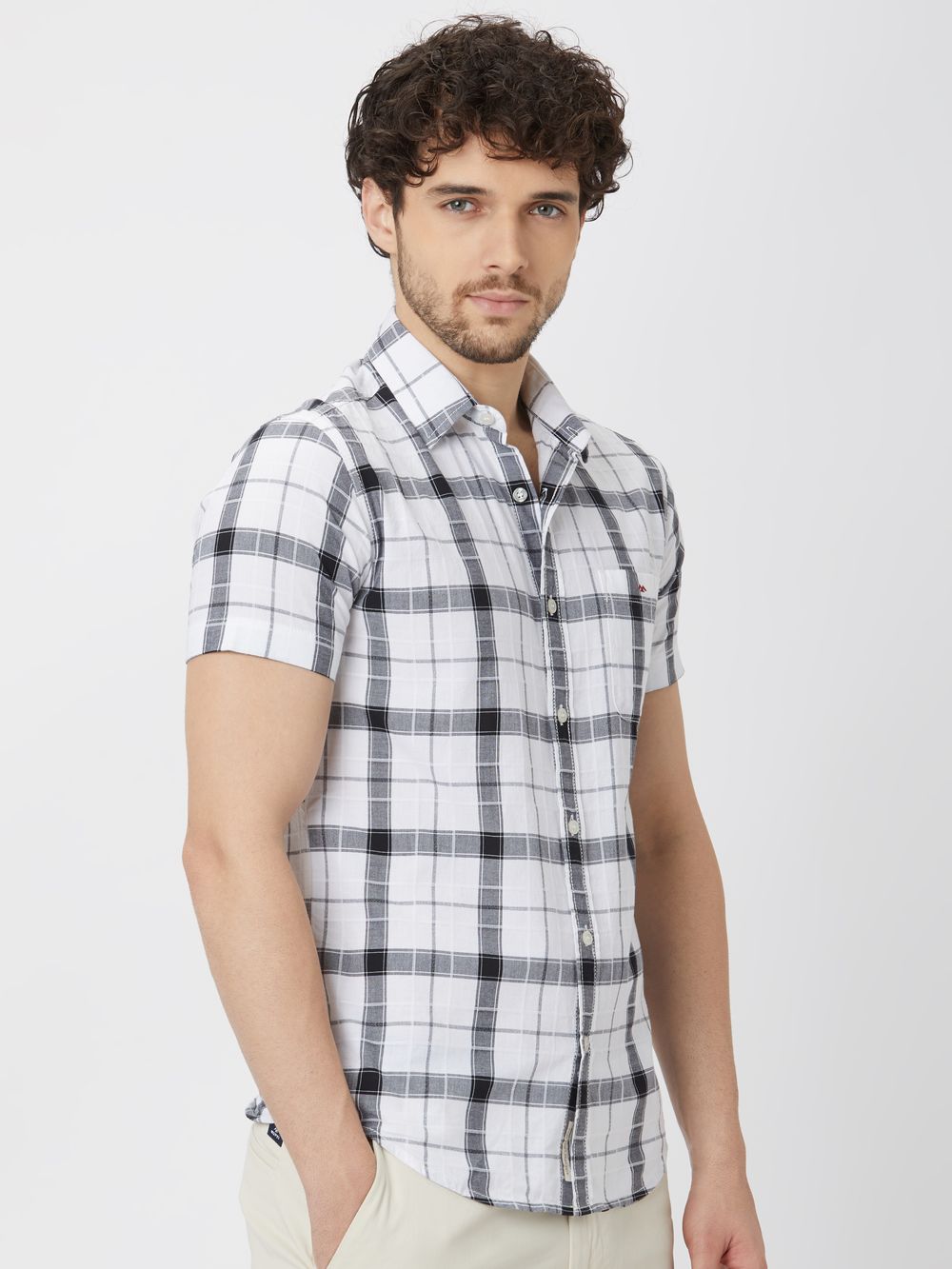 White & Black Large Check Shirt