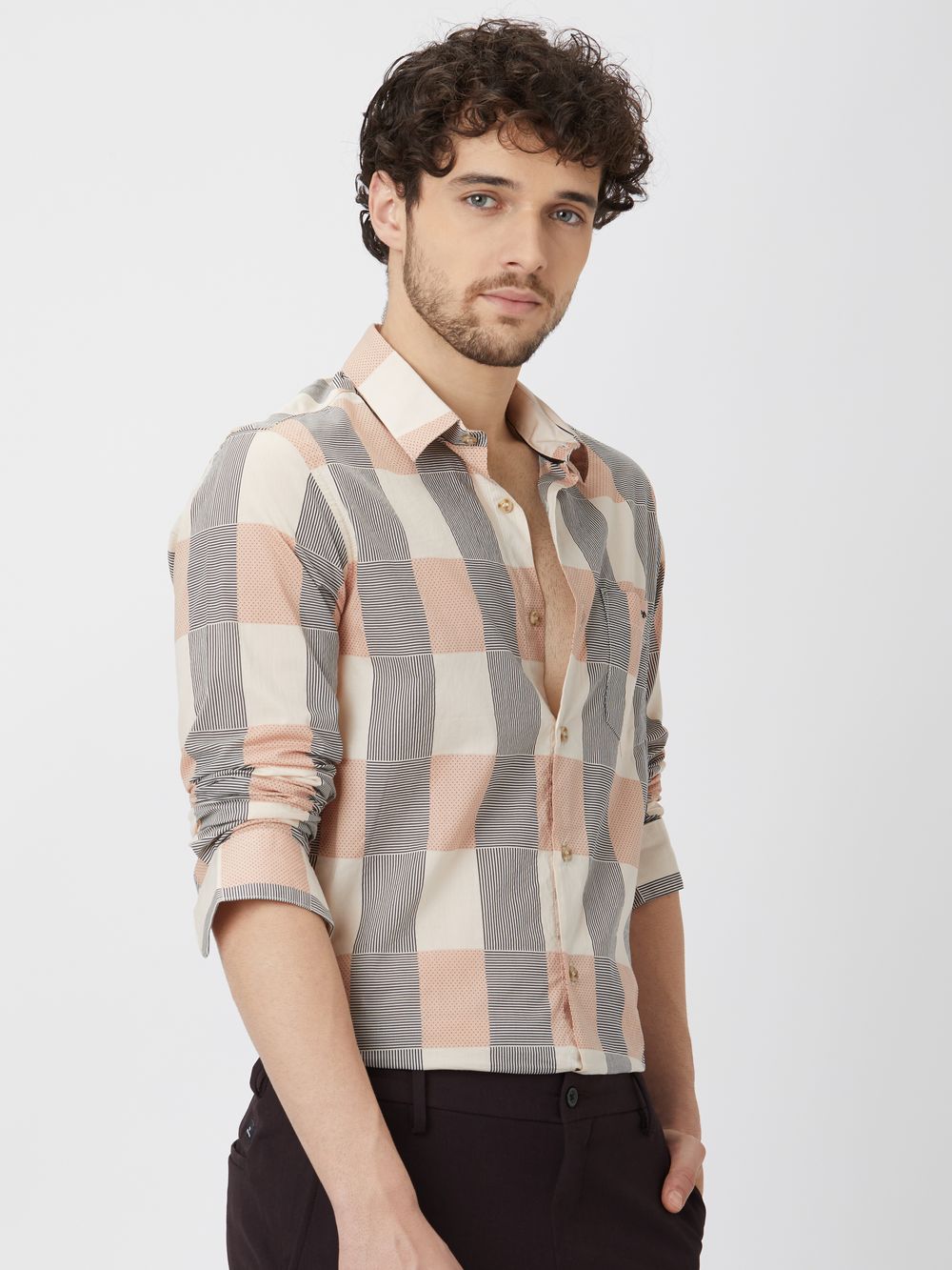 Pink Printed Check Lightweight Shirt