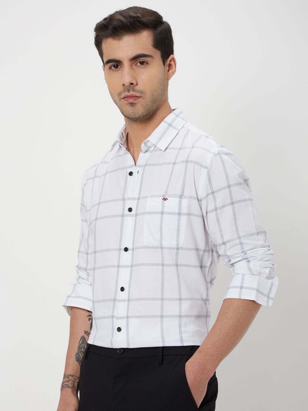 White Windowpane Check Shirt