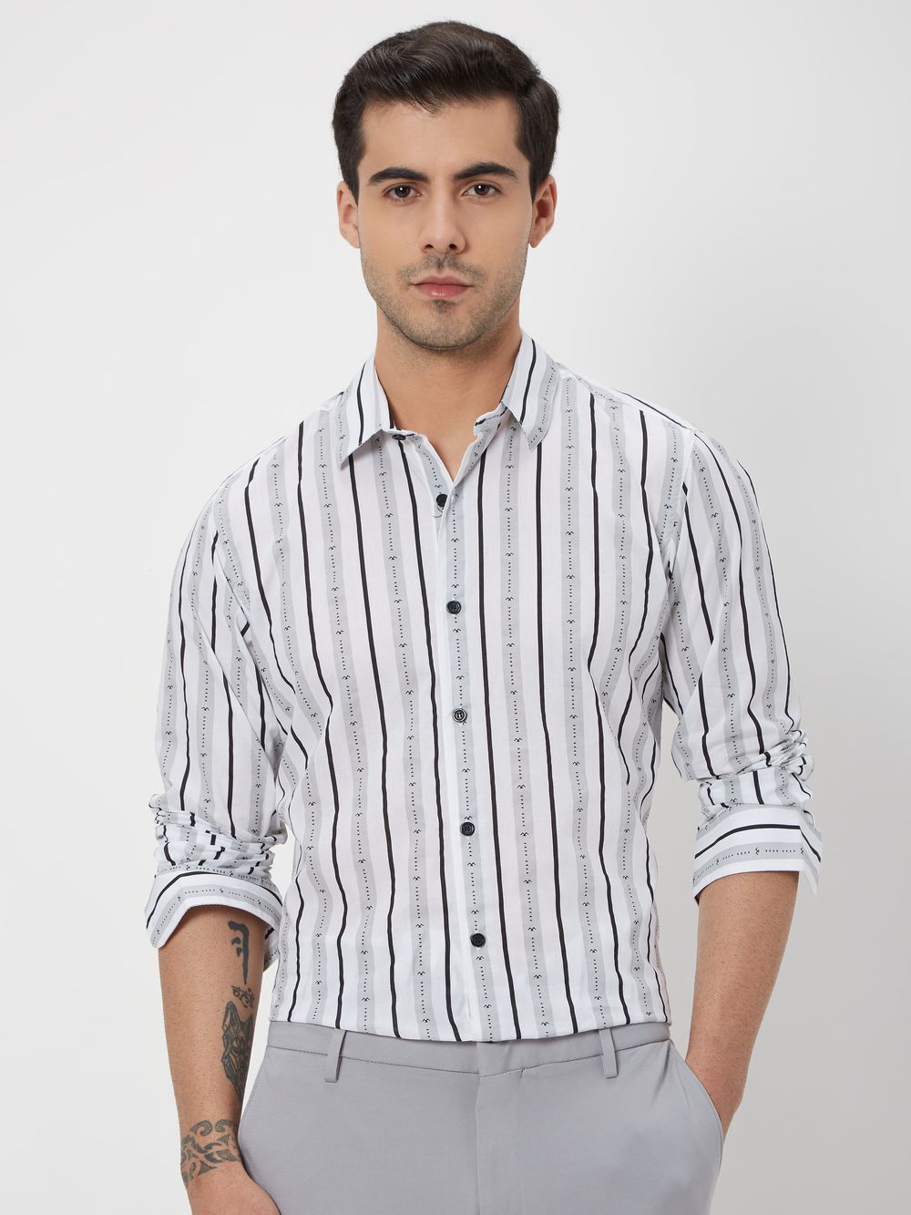 Grey Logo Stripe Shirt