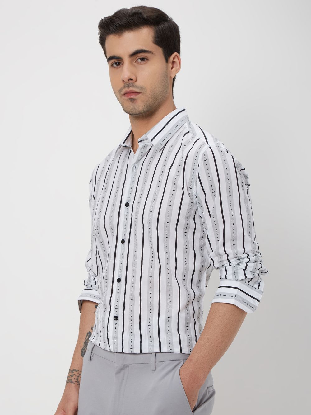 Grey Logo Stripe Shirt