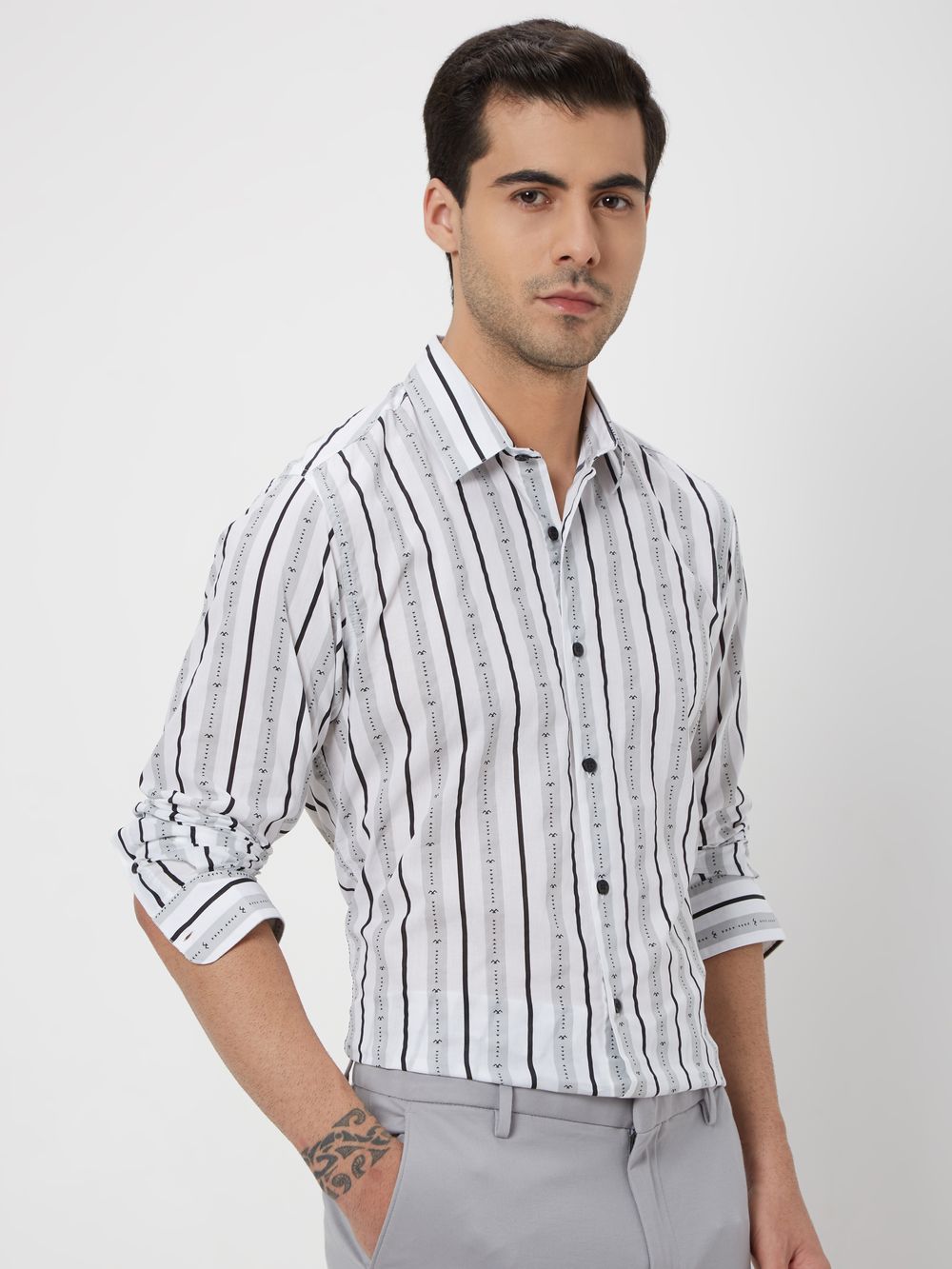 Grey Logo Stripe Shirt