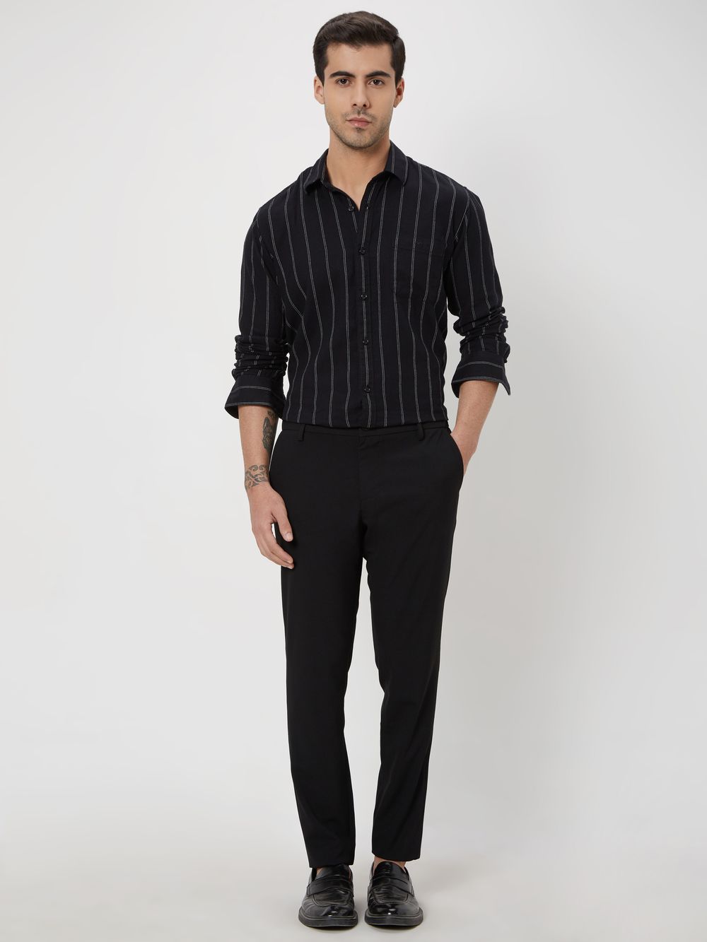 Black Pin Stripe Slim Fit Casual Shirt