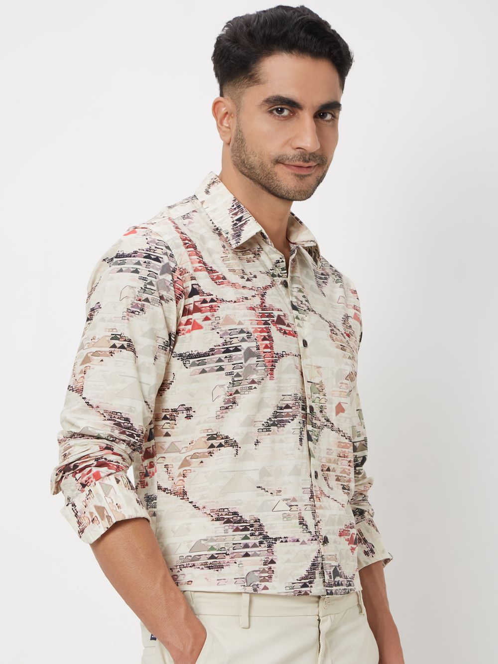 Beige & Green Digital Print Shirt