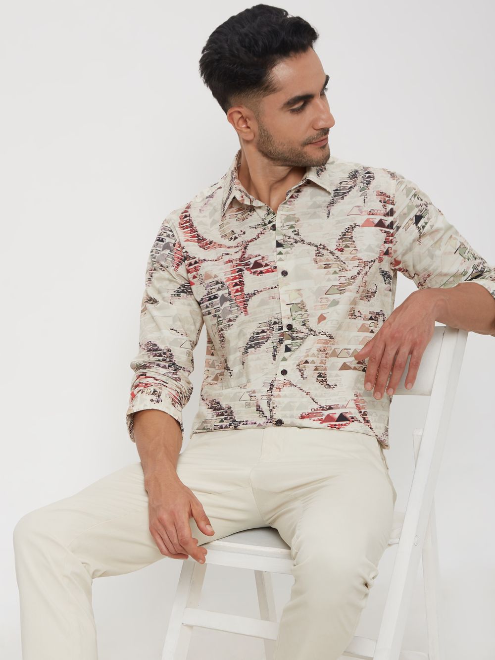 Beige & Green Digital Print Shirt