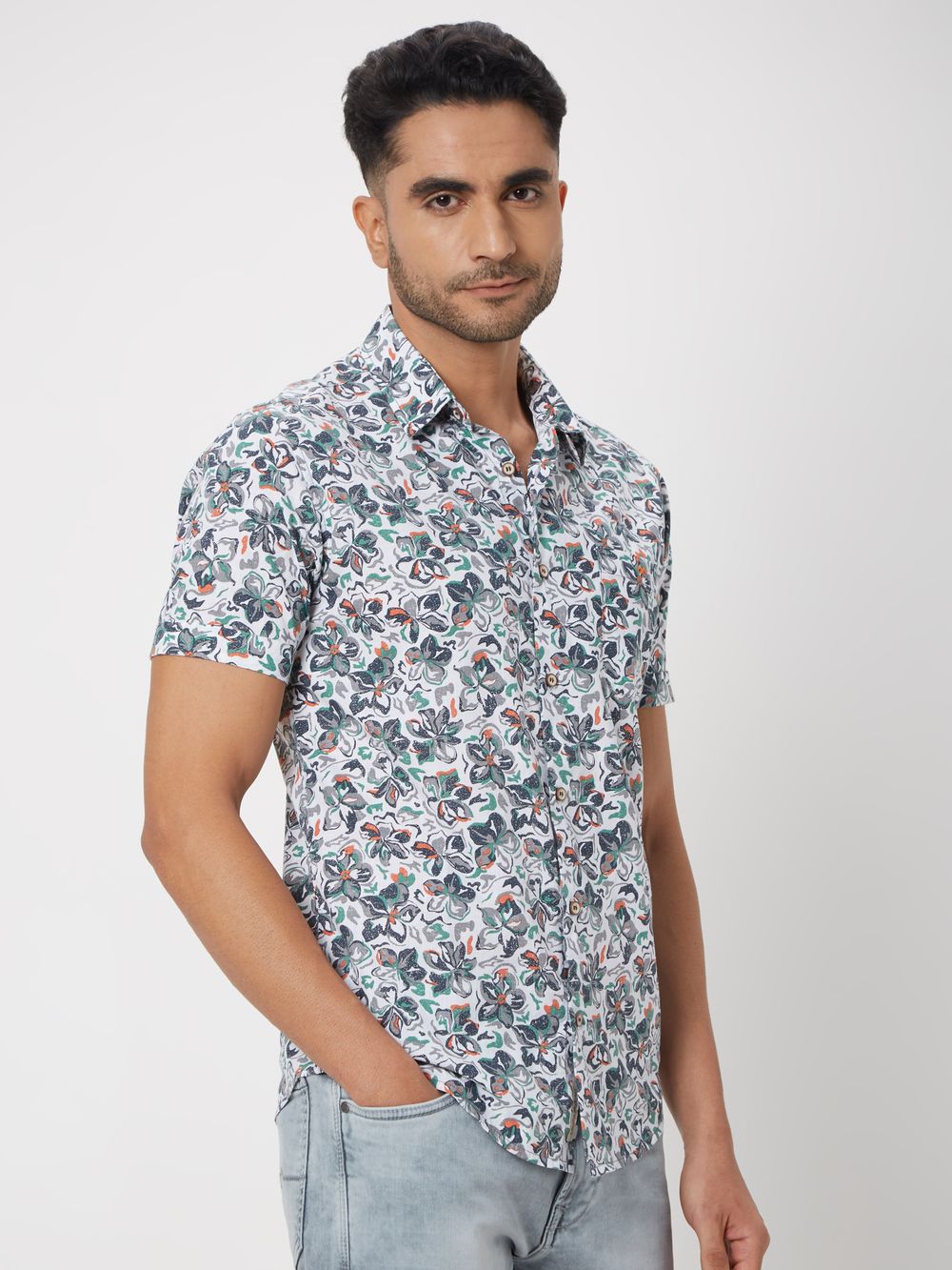 White Floral Print Shirt 