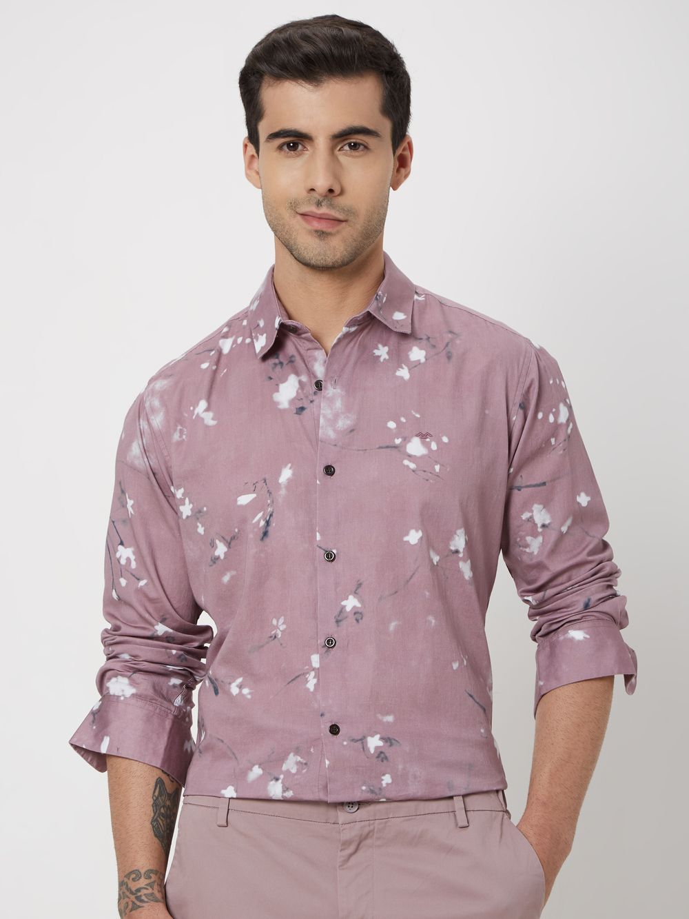 Pink Digital Print Slim Fit Casual Shirt