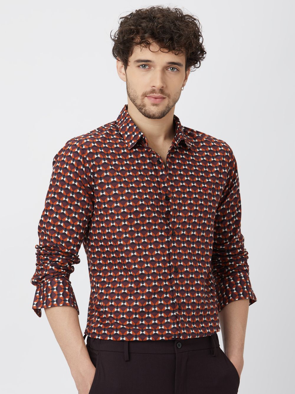 Rust Geometric Print Shirt