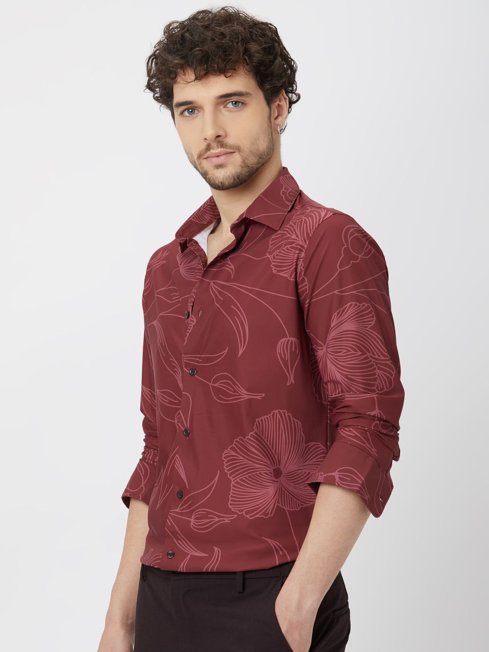 Maroon Floral Print Shirt