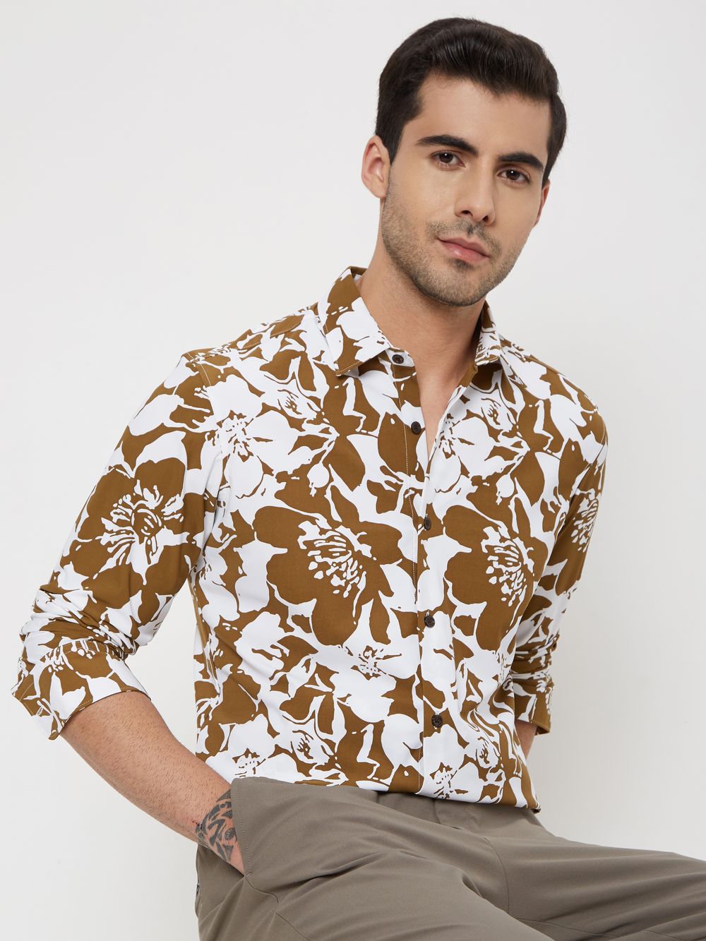 Olive Floral Print Shirt