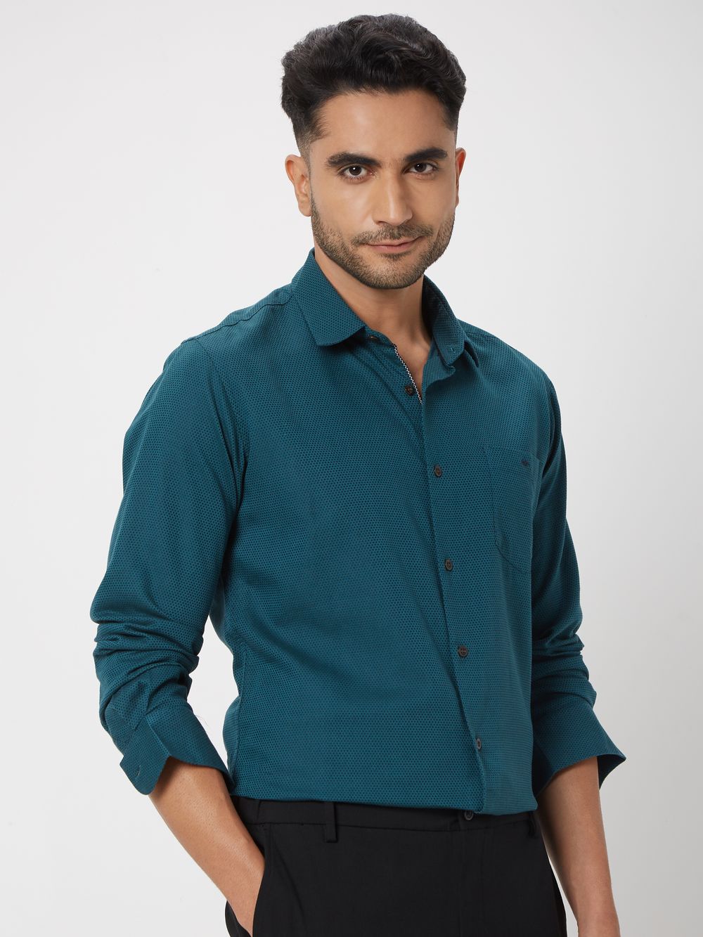 Teal Textured Plain Shirt