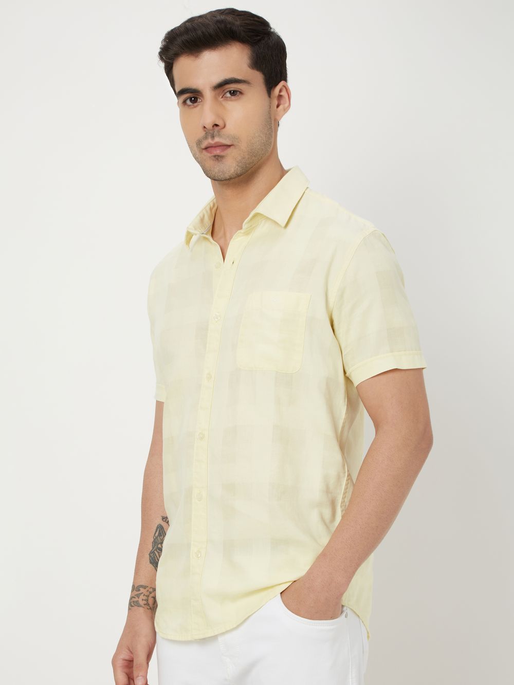 Light Yellow Textured Dobby Shirt