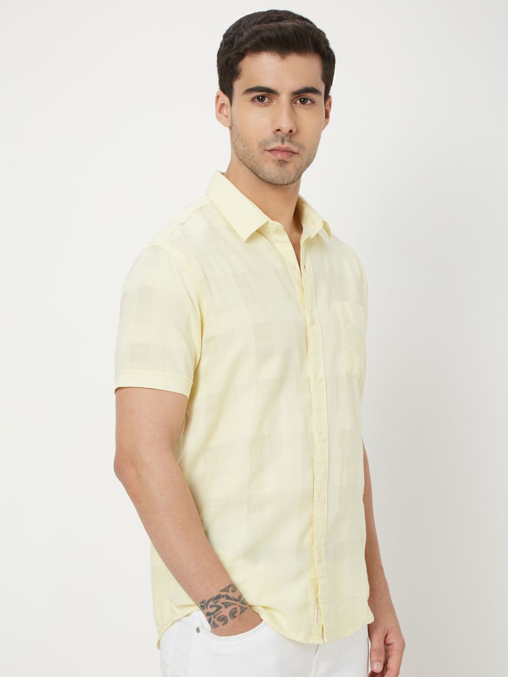 Light Yellow Textured Dobby Shirt