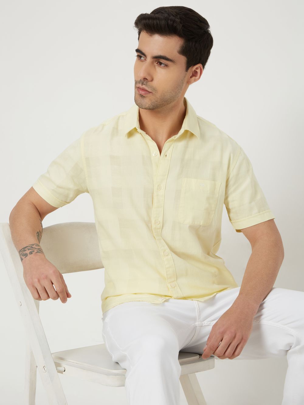 Light Yellow Textured Dobby Shirt