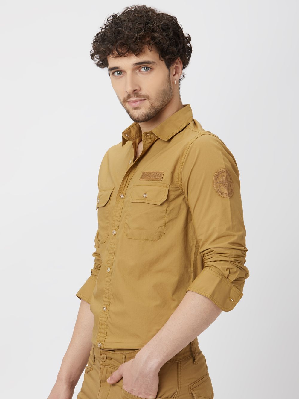 Khaki Badged Plain Shirt