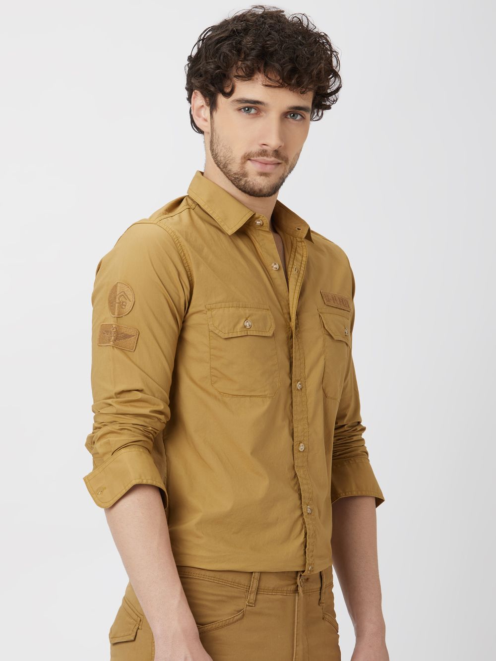 Khaki Badged Plain Shirt