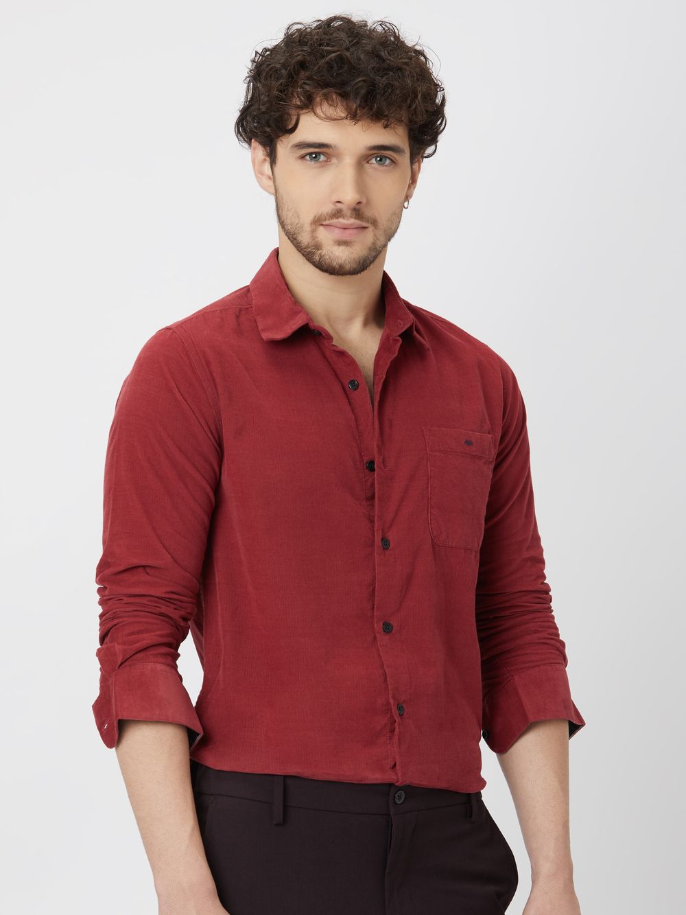 Maroon Corduroy Plain Shirt