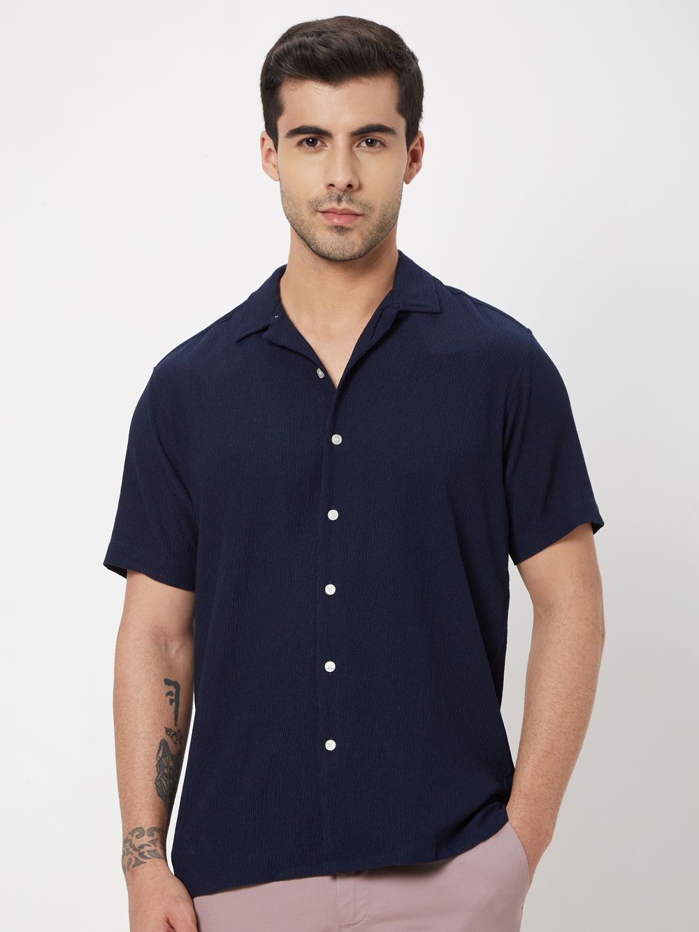 Navy Textured Plain Shirt