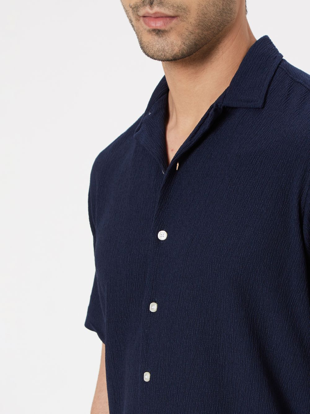 Navy Textured Plain Shirt