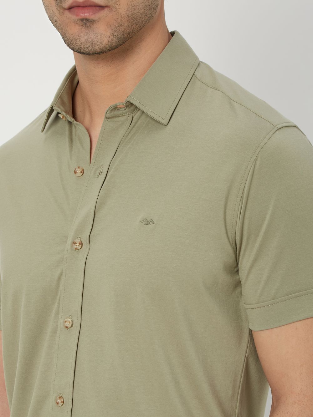 Light Olive Stretch Plain Shirt