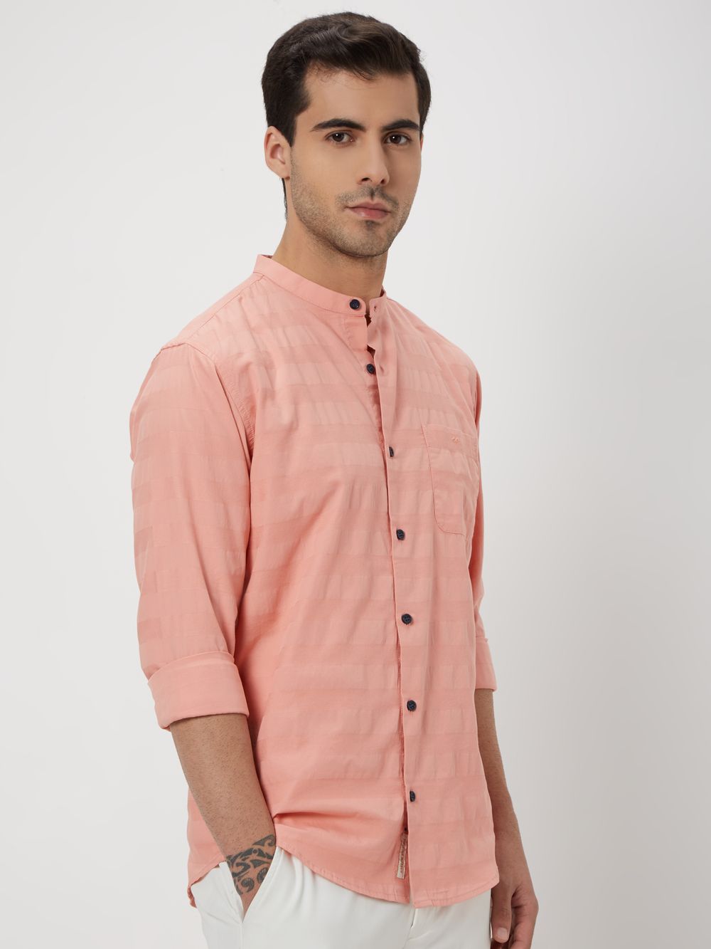 Pink Textured Plain Slim Fit Casual Shirt