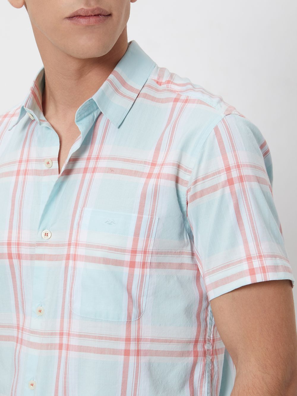 Turquoise Large Check Slim Fit Casual Shirt