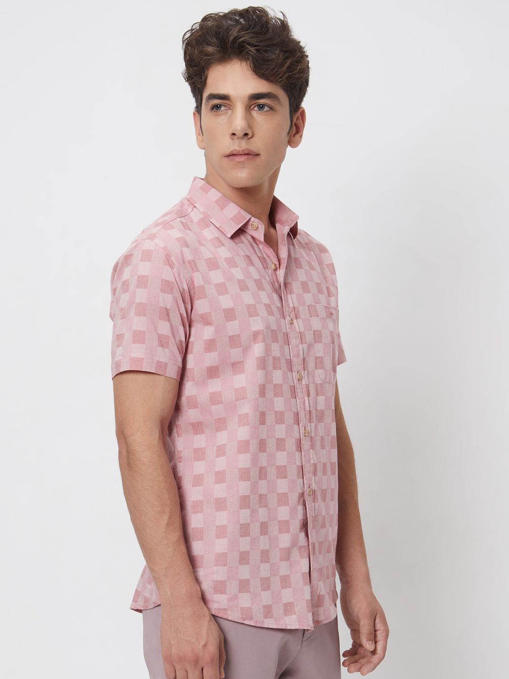 Pink Tonal Check Slim Fit Casual Shirt