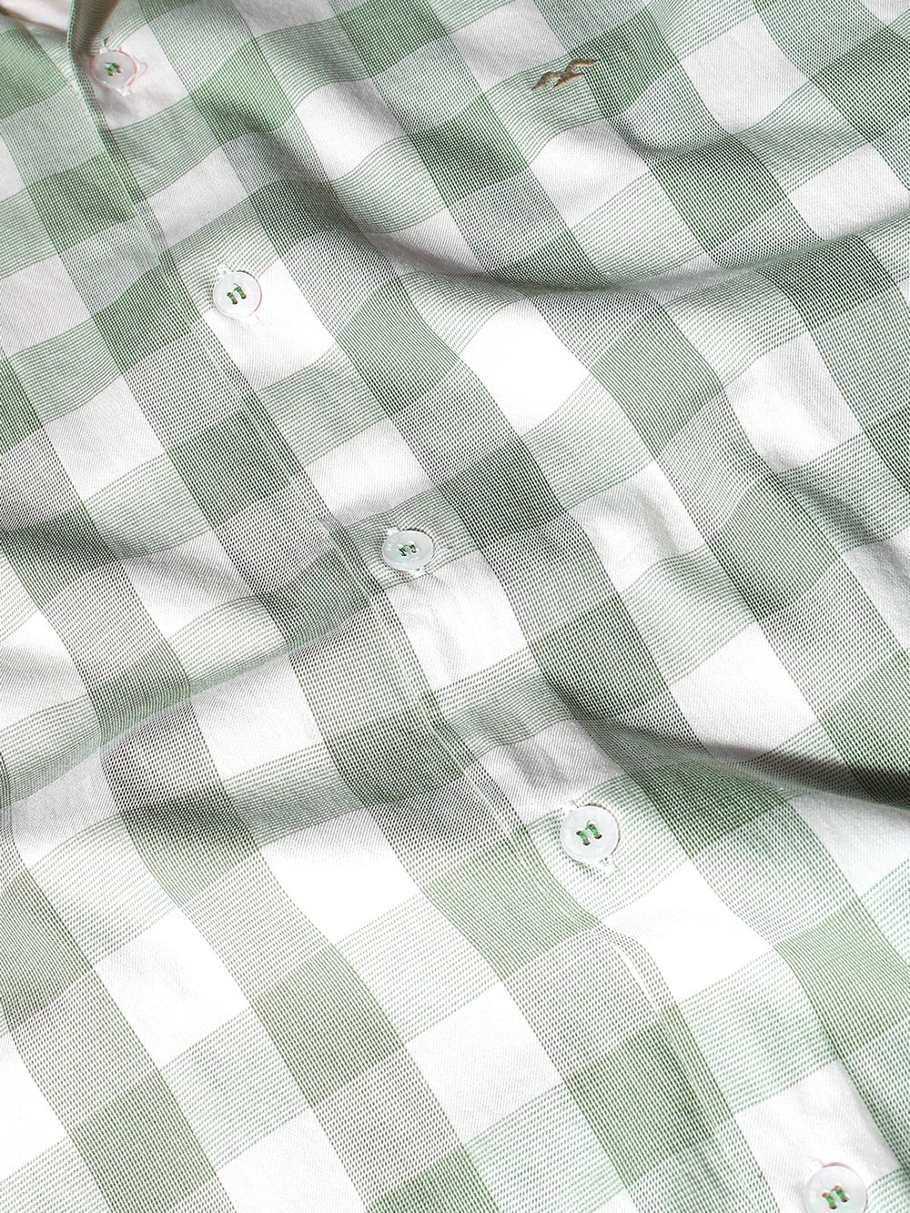 Light Green Square Check Slim Fit Casual Shirt