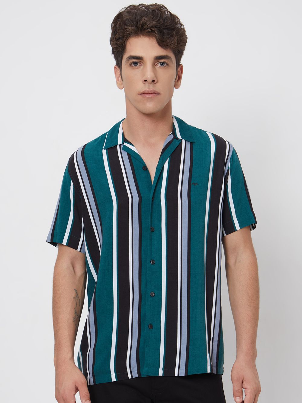 Green Resort Stripe Relaxed Fitcasual Shirt