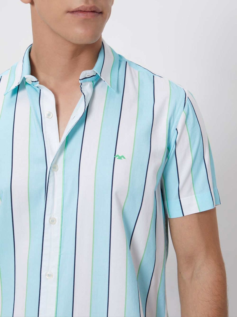 Turquoise Awning Stripe Slim Fit Casual Shirt