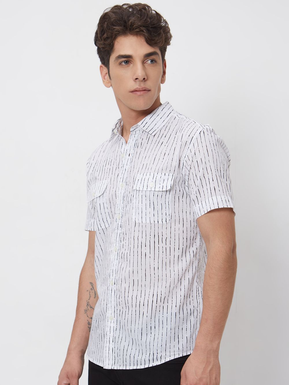 White Cargostripe Slim Fit Casual Shirt