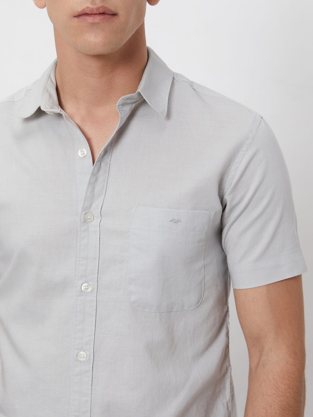 Light Grey Cotton Linen Plain Slim Fit Casual Shirt