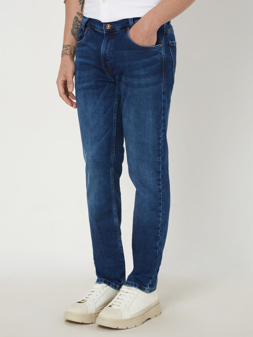 Dark Indigo Blue Straight Fit Denim Deluxe Stretch Jeans