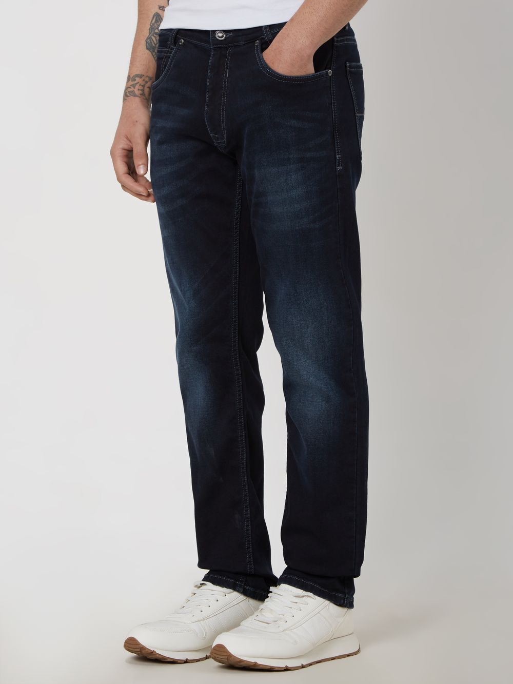 Blue Black Straight Fit Denim Deluxe Stretch Jeans