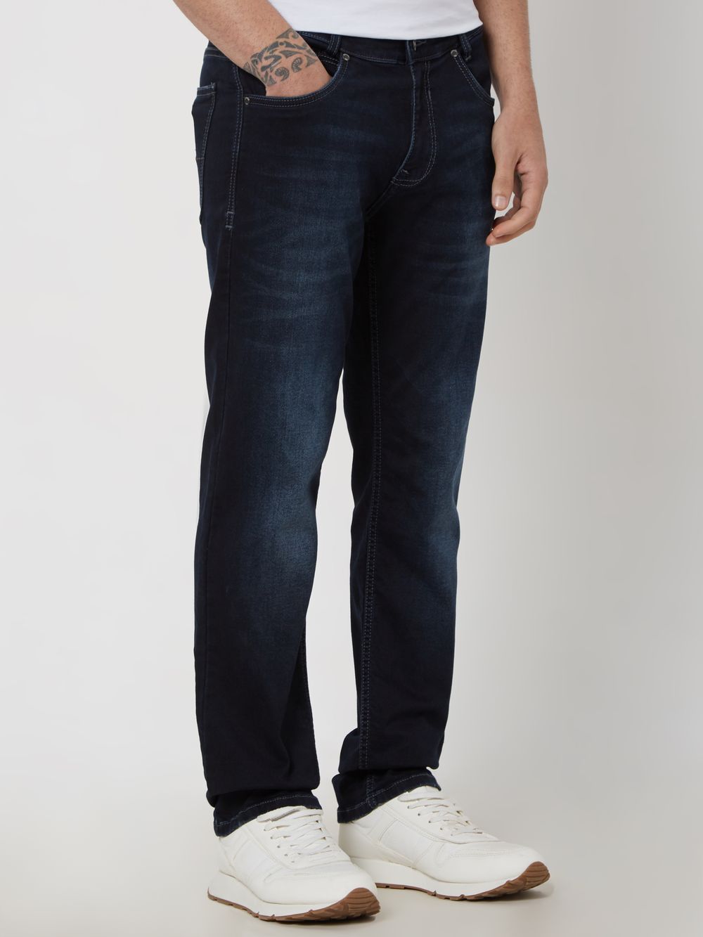 Blue Black Straight Fit Denim Deluxe Stretch Jeans