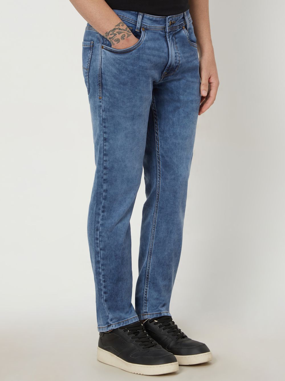 Blue Black Straight Fit Denim Deluxe Stretch Jeans