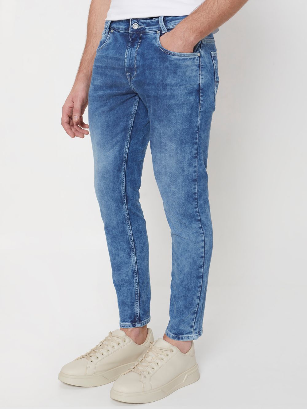 Mid Blue Ankle Length Denim Deluxe Stretch Jeans