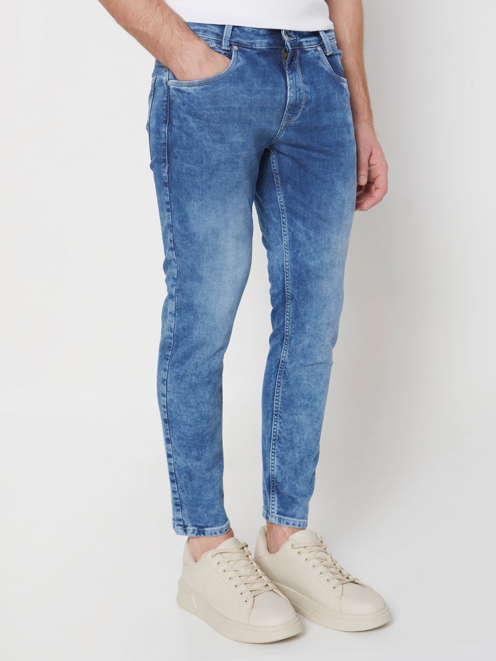 Mid Blue Ankle Length Denim Deluxe Stretch Jeans