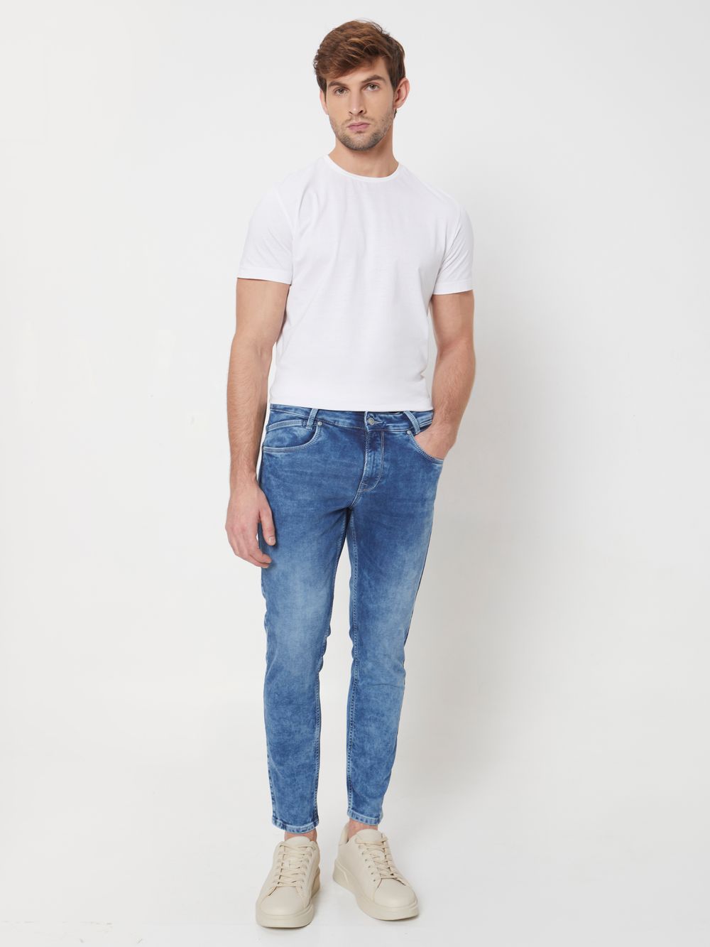 Mid Blue Ankle Length Denim Deluxe Stretch Jeans