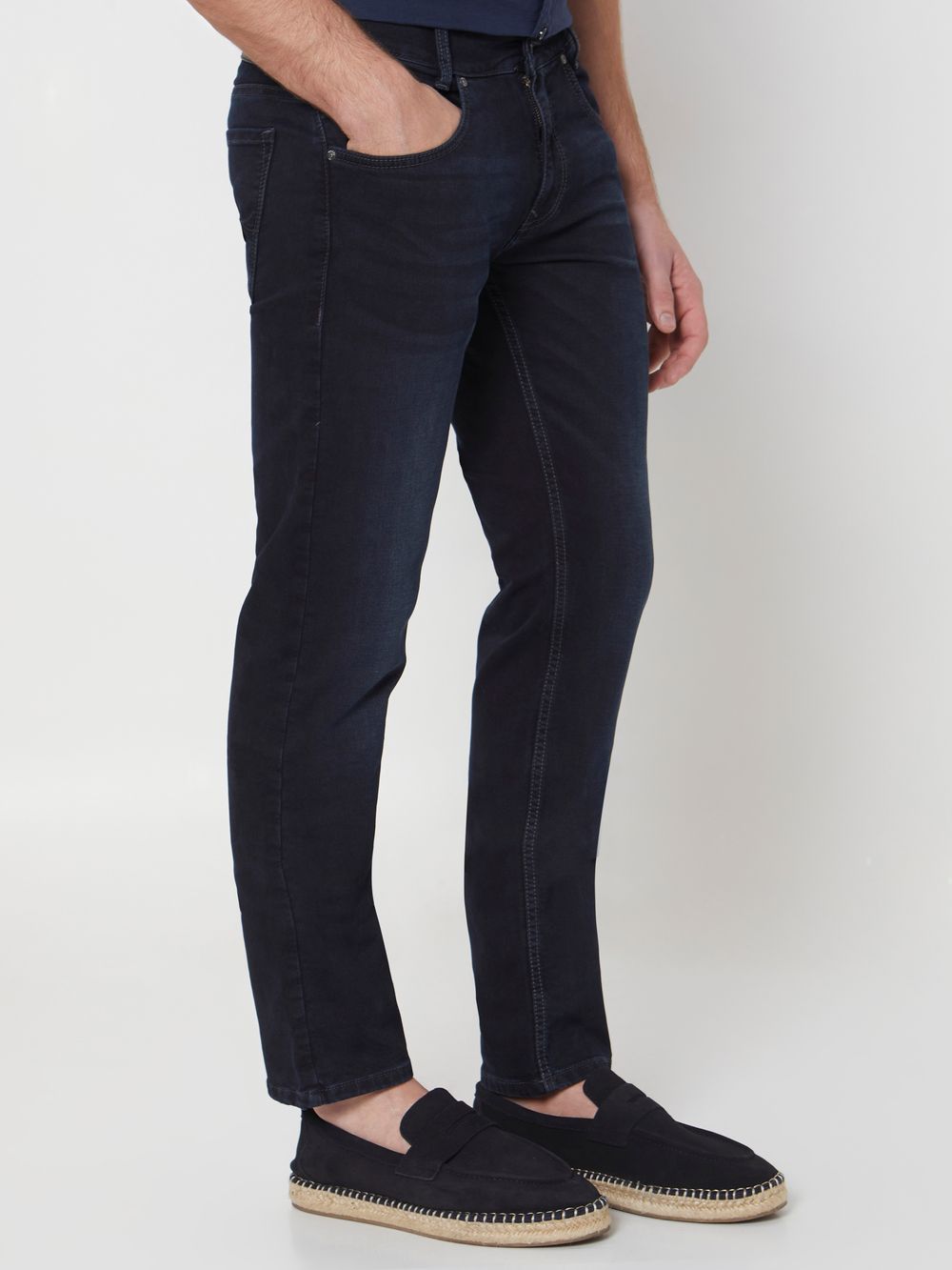 Blue Black Straight Fit Denim Deluxe Stretch Jeans