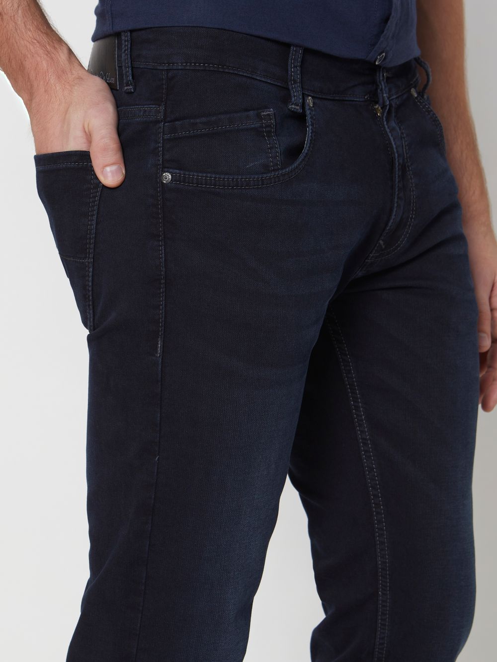 Blue Black Straight Fit Denim Deluxe Stretch Jeans