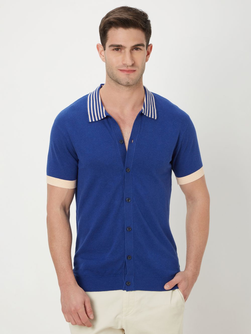 Blue Solid Flatknit Polo