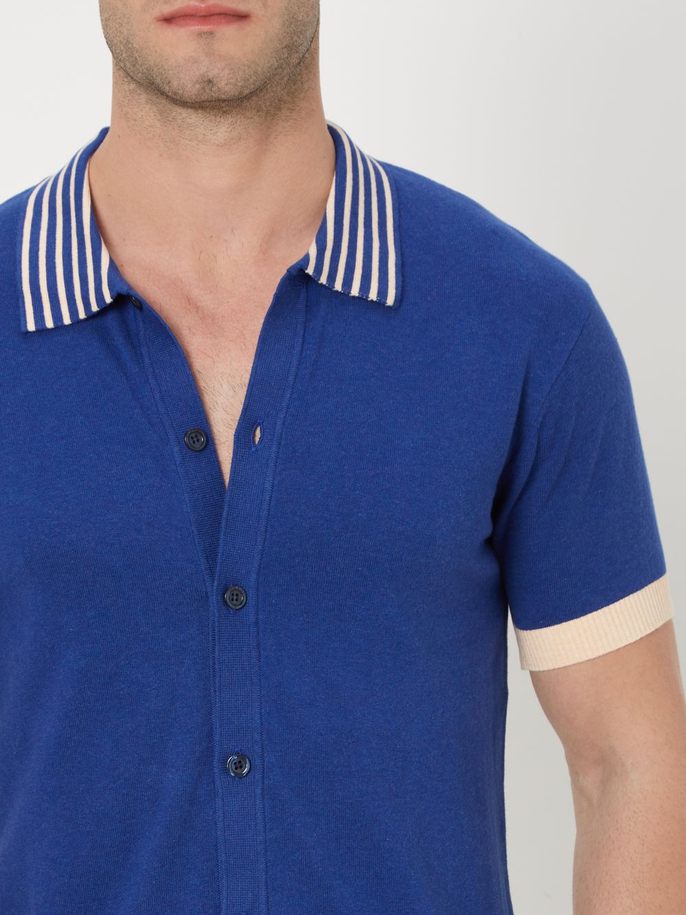 Blue Solid Flatknit Polo