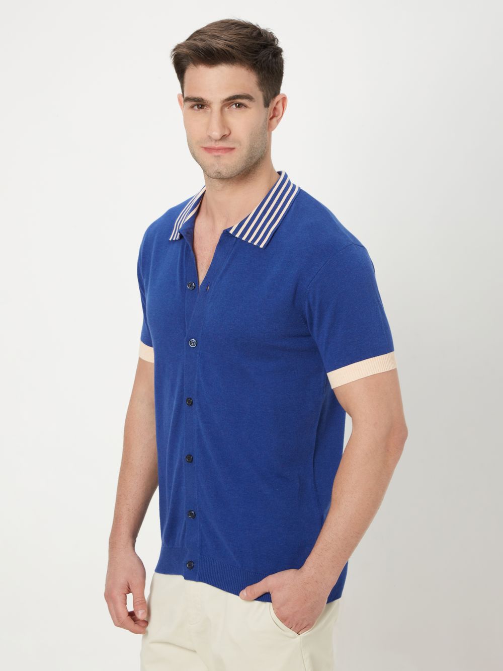 Blue Solid Flatknit Polo