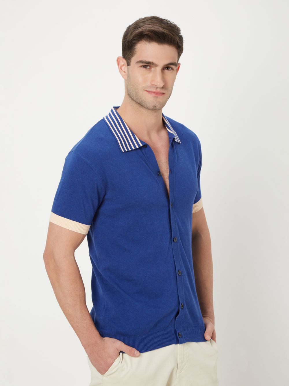 Blue Solid Flatknit Polo