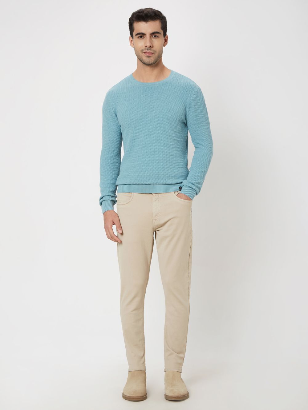 Blue sweater khaki pants hotsell